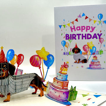 Dachshund Sausage Dog Happy Birthday Origami Pop Cards 3D Pop Up Greeting Card Thank You Handmade Gift Thinking of You Blank Card for Happy Birthday Occasion Australiana Celebrate the Beauty and Happiness During Special Day Best Wishes Gift