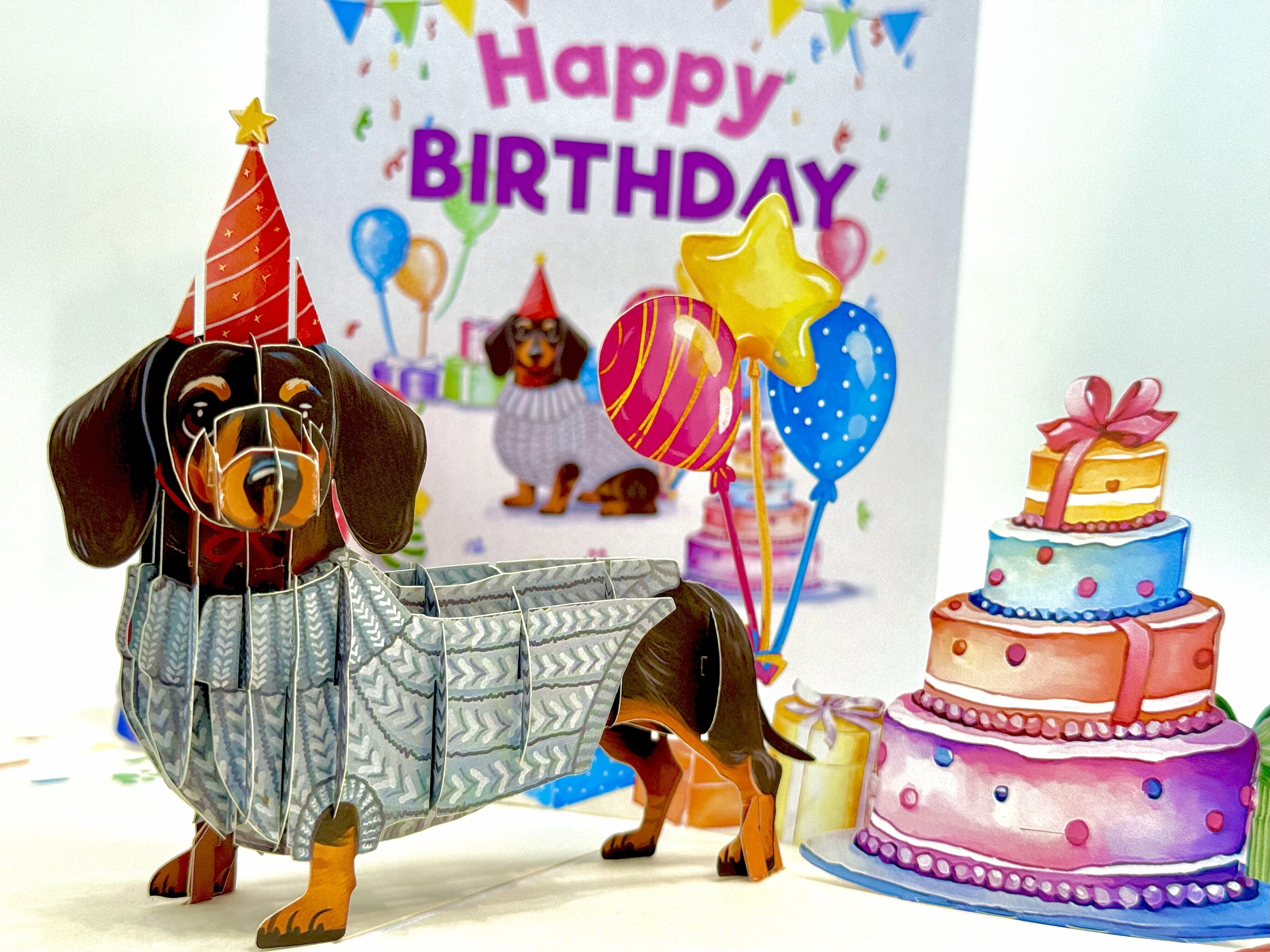 Dachshund Sausage Dog Happy Birthday Origami Pop Cards 3D Pop Up Greeting Card Thank You Handmade Gift Thinking of You Blank Card for Happy Birthday Occasion Australiana Celebrate the Beauty and Happiness During Special Day Best Wishes Gift