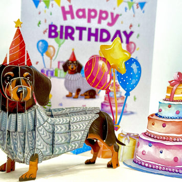Dachshund Sausage Dog Happy Birthday Origami Pop Cards 3D Pop Up Greeting Card Thank You Handmade Gift Thinking of You Blank Card for Happy Birthday Occasion Australiana Celebrate the Beauty and Happiness During Special Day Best Wishes Gift