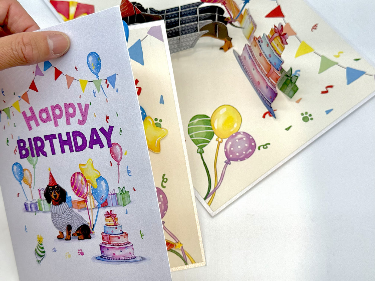 Dachshund Sausage Dog Happy Birthday Origami Pop Cards 3D Pop Up Greeting Card Thank You Handmade Gift Thinking of You Blank Card for Happy Birthday Occasion Australiana Celebrate the Beauty and Happiness During Special Day Best Wishes Gift