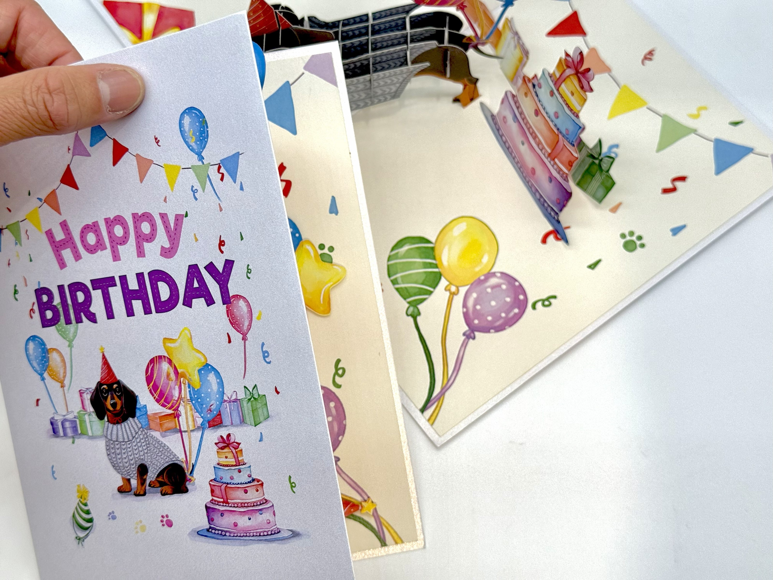 Dachshund Sausage Dog Happy Birthday Origami Pop Cards 3D Pop Up Greeting Card Thank You Handmade Gift Thinking of You Blank Card for Happy Birthday Occasion Australiana Celebrate the Beauty and Happiness During Special Day Best Wishes Gift