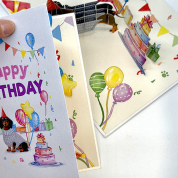 Dachshund Sausage Dog Happy Birthday Origami Pop Cards 3D Pop Up Greeting Card Thank You Handmade Gift Thinking of You Blank Card for Happy Birthday Occasion Australiana Celebrate the Beauty and Happiness During Special Day Best Wishes Gift
