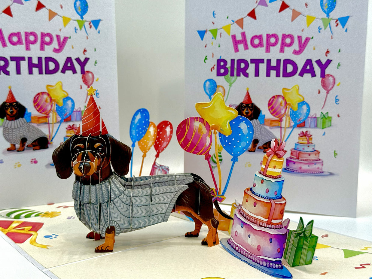 Dachshund Sausage Dog Happy Birthday Origami Pop Cards 3D Pop Up Greeting Card Thank You Handmade Gift Thinking of You Blank Card for Happy Birthday Occasion Australiana Celebrate the Beauty and Happiness During Special Day Best Wishes Gift