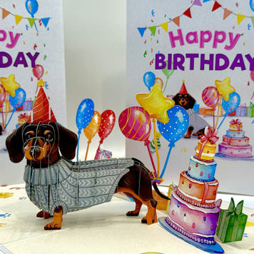 Dachshund Sausage Dog Happy Birthday Origami Pop Cards 3D Pop Up Greeting Card Thank You Handmade Gift Thinking of You Blank Card for Happy Birthday Occasion Australiana Celebrate the Beauty and Happiness During Special Day Best Wishes Gift