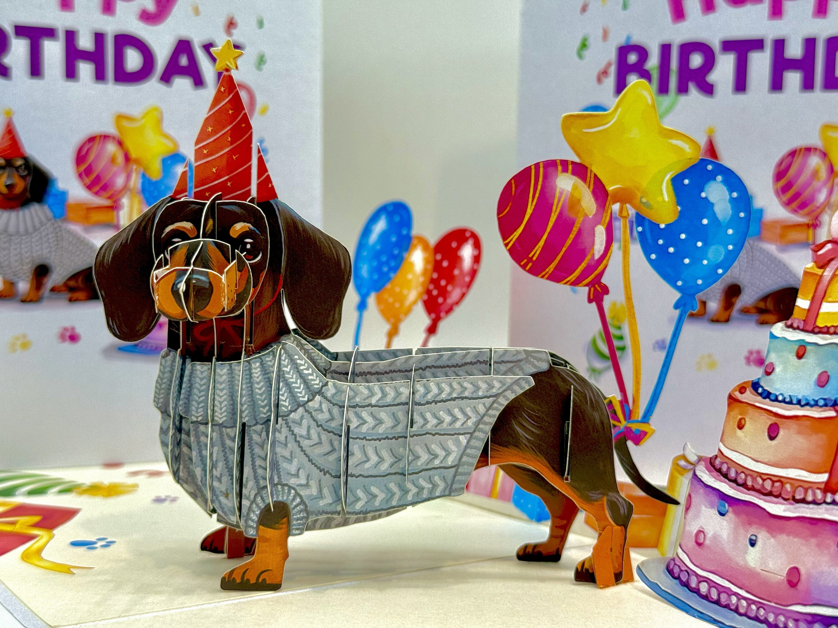 Dachshund Sausage Dog Happy Birthday Origami Pop Cards 3D Pop Up Greeting Card Thank You Handmade Gift Thinking of You Blank Card for Happy Birthday Occasion Australiana Celebrate the Beauty and Happiness During Special Day Best Wishes Gift