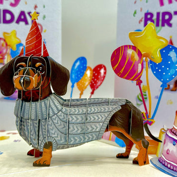 Dachshund Sausage Dog Happy Birthday Origami Pop Cards 3D Pop Up Greeting Card Thank You Handmade Gift Thinking of You Blank Card for Happy Birthday Occasion Australiana Celebrate the Beauty and Happiness During Special Day Best Wishes Gift