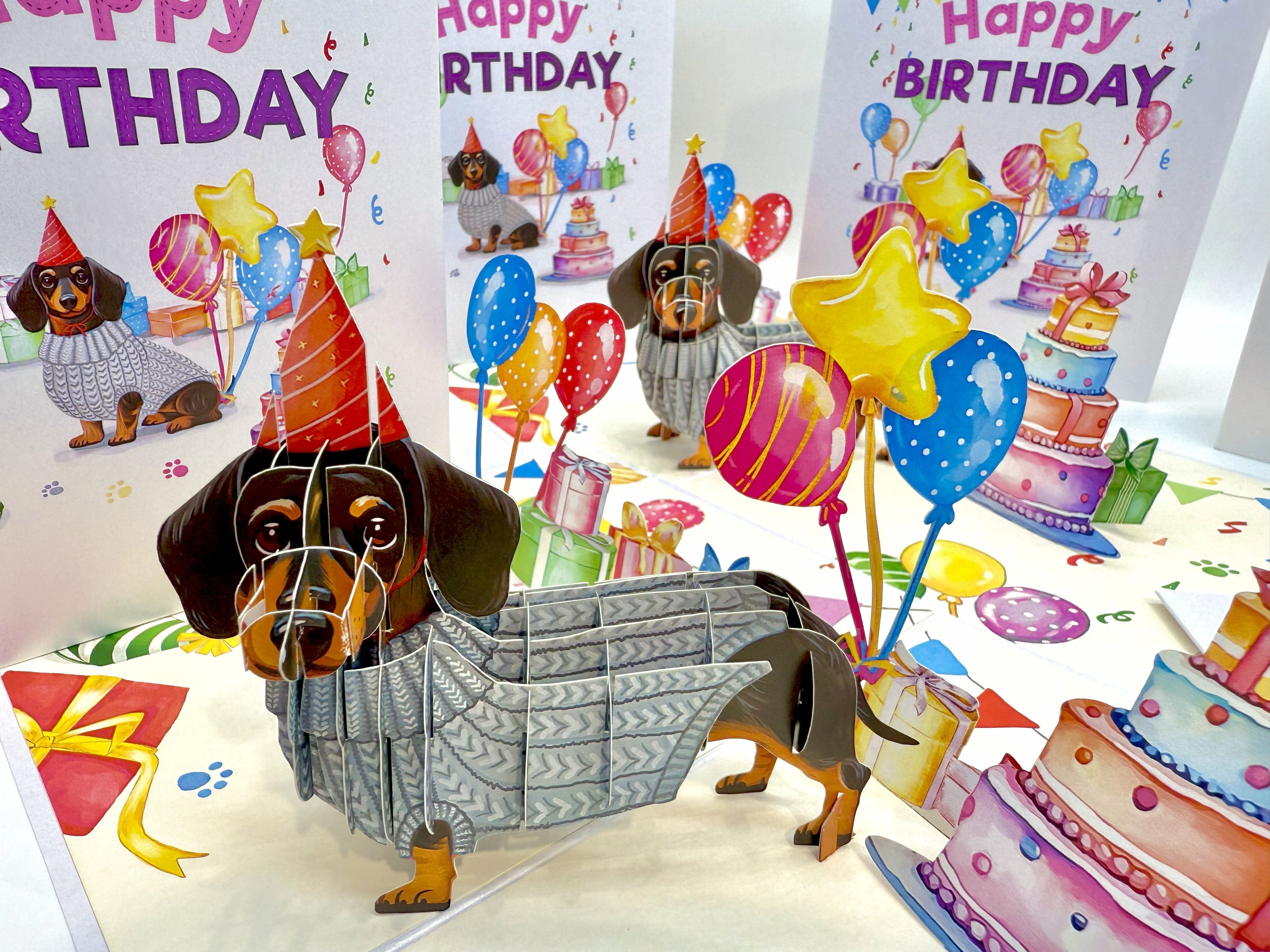Dachshund Sausage Dog Happy Birthday Origami Pop Cards 3D Pop Up Greeting Card Thank You Handmade Gift Thinking of You Blank Card for Happy Birthday Occasion Australiana Celebrate the Beauty and Happiness During Special Day Best Wishes Gift