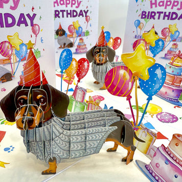 Dachshund Sausage Dog Happy Birthday Origami Pop Cards 3D Pop Up Greeting Card Thank You Handmade Gift Thinking of You Blank Card for Happy Birthday Occasion Australiana Celebrate the Beauty and Happiness During Special Day Best Wishes Gift