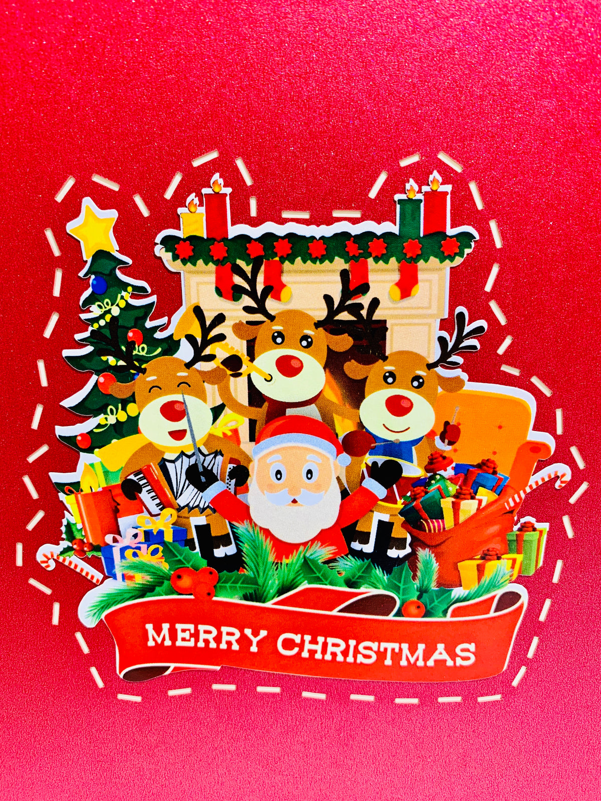 Darling Christmas Reindeer Party with Santa Origami Pop Cards 3D Pop Up Greeting Card Merry Christmas Thank You Handmade Best Wishes Blank Card Gift Happy Holidays Celebrate the Special Day Moment with Family and Friends