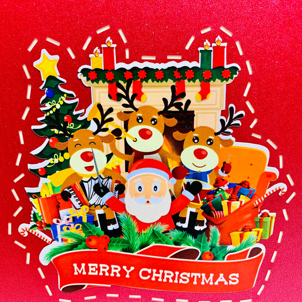 Darling Christmas Reindeer Party with Santa Origami Pop Cards 3D Pop Up Greeting Card Merry Christmas Thank You Handmade Best Wishes Blank Card Gift Happy Holidays Celebrate the Special Day Moment with Family and Friends