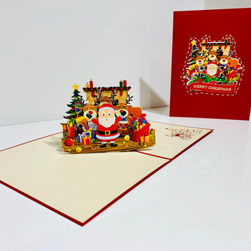 Darling Christmas Reindeer Party with Santa Origami Pop Cards 3D Pop Up Greeting Card Merry Christmas Thank You Handmade Best Wishes Blank Card Gift Happy Holidays Celebrate the Special Day Moment with Family and Friends