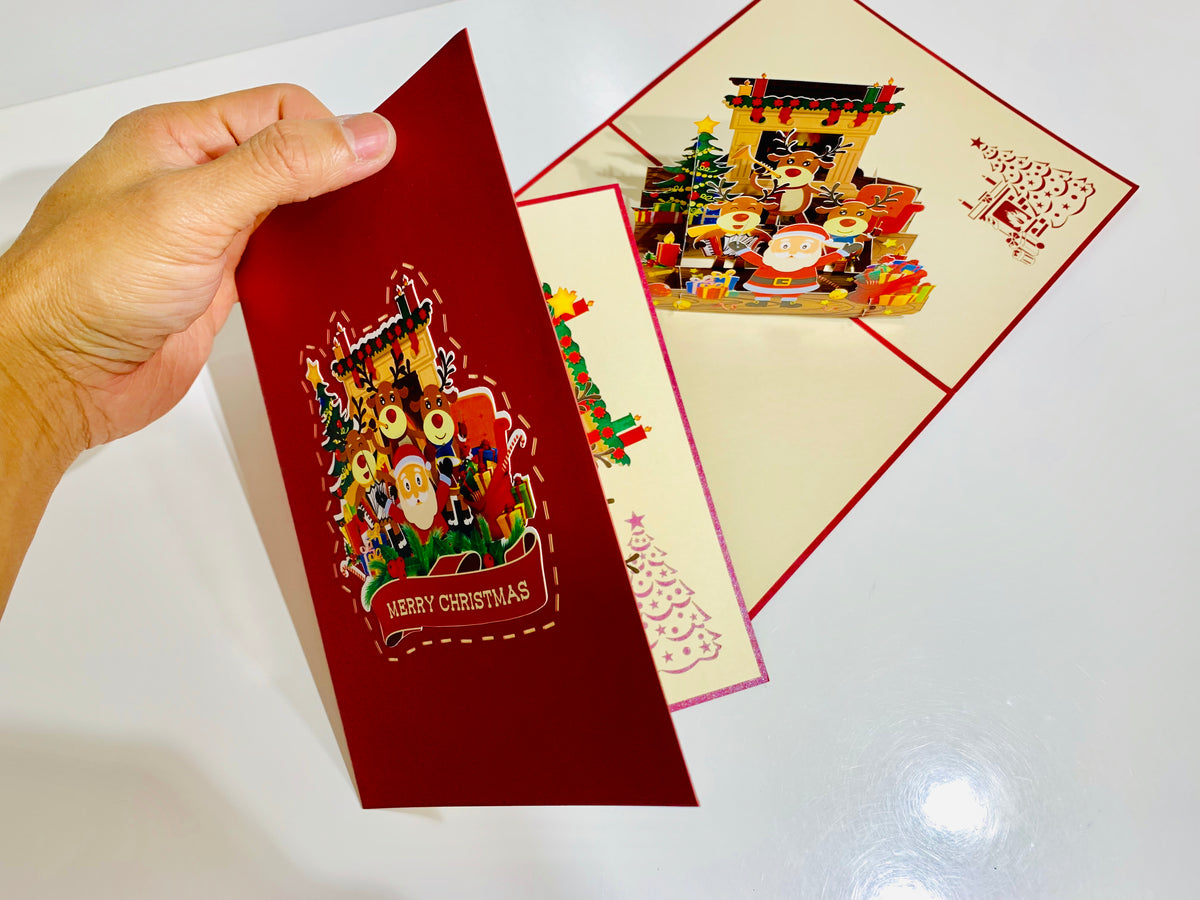 Darling Christmas Reindeer Party with Santa Origami Pop Cards 3D Pop Up Greeting Card Merry Christmas Thank You Handmade Best Wishes Blank Card Gift Happy Holidays Celebrate the Special Day Moment with Family and Friends