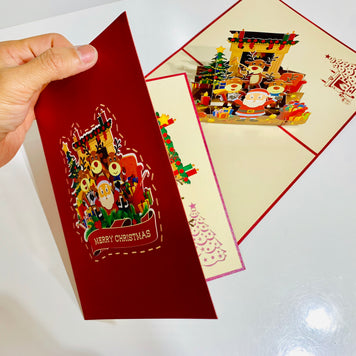 Darling Christmas Reindeer Party with Santa Origami Pop Cards 3D Pop Up Greeting Card Merry Christmas Thank You Handmade Best Wishes Blank Card Gift Happy Holidays Celebrate the Special Day Moment with Family and Friends
