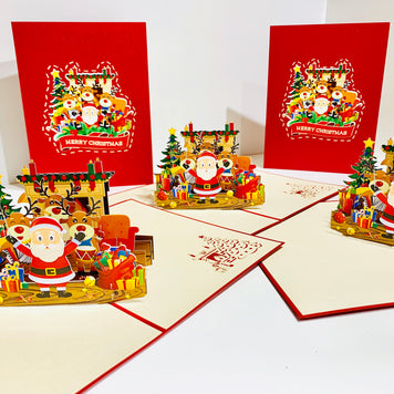 Darling Christmas Reindeer Party with Santa Origami Pop Cards 3D Pop Up Greeting Card Merry Christmas Thank You Handmade Best Wishes Blank Card Gift Happy Holidays Celebrate the Special Day Moment with Family and Friends
