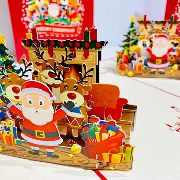 Darling Christmas Reindeer Party with Santa Origami Pop Cards 3D Pop Up Greeting Card Merry Christmas Thank You Handmade Best Wishes Blank Card Gift Happy Holidays Celebrate the Special Day Moment with Family and Friends