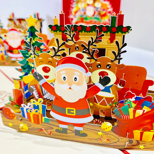 Darling Christmas Reindeer Party with Santa Origami Pop Cards 3D Pop Up Greeting Card Merry Christmas Thank You Handmade Best Wishes Blank Card Gift Happy Holidays Celebrate the Special Day Moment with Family and Friends