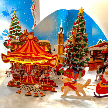 Dog World Snowy Village Winter Wonderland Amusement Park 3D Origami Pop Cards 3D Pop Up Greeting Card Merry Christmas Thank You Handmade Best Wishes Blank Card Gift Happy Holidays Celebrate the Special Day