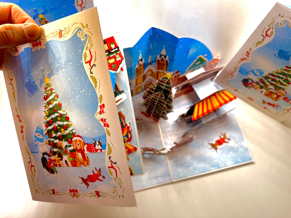 Dog World Snowy Village Winter Wonderland Amusement Park 3D Origami Pop Cards 3D Pop Up Greeting Card Merry Christmas Thank You Handmade Best Wishes Blank Card Gift Happy Holidays Celebrate the Special Day