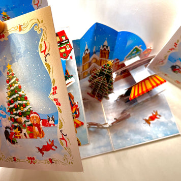 Dog World Snowy Village Winter Wonderland Amusement Park 3D Origami Pop Cards 3D Pop Up Greeting Card Merry Christmas Thank You Handmade Best Wishes Blank Card Gift Happy Holidays Celebrate the Special Day