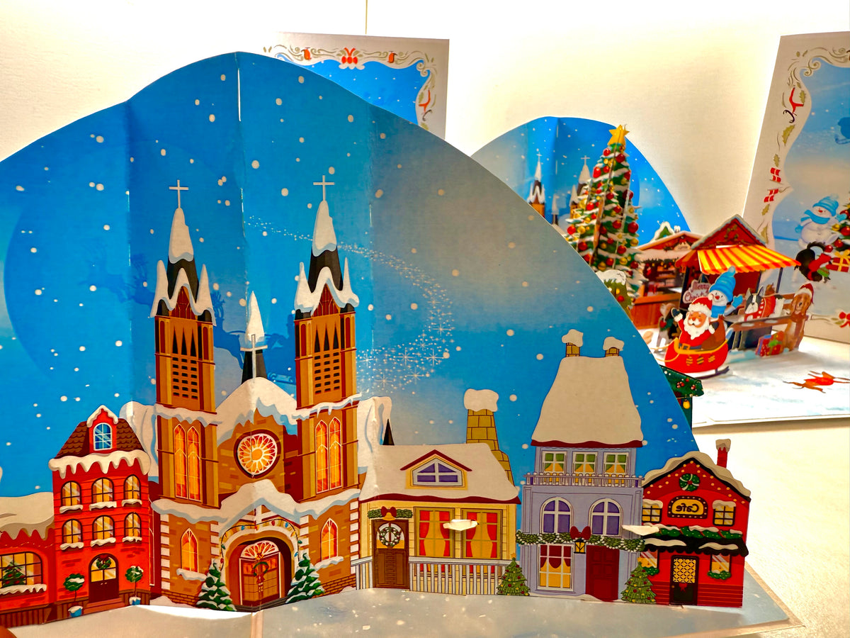 Dog World Snowy Village Winter Wonderland Amusement Park 3D Origami Pop Cards 3D Pop Up Greeting Card Merry Christmas Thank You Handmade Best Wishes Blank Card Gift Happy Holidays Celebrate the Special Day