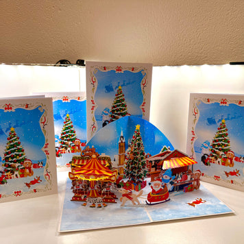 Dog World Snowy Village Winter Wonderland Amusement Park 3D Origami Pop Cards 3D Pop Up Greeting Card Merry Christmas Thank You Handmade Best Wishes Blank Card Gift Happy Holidays Celebrate the Special Day