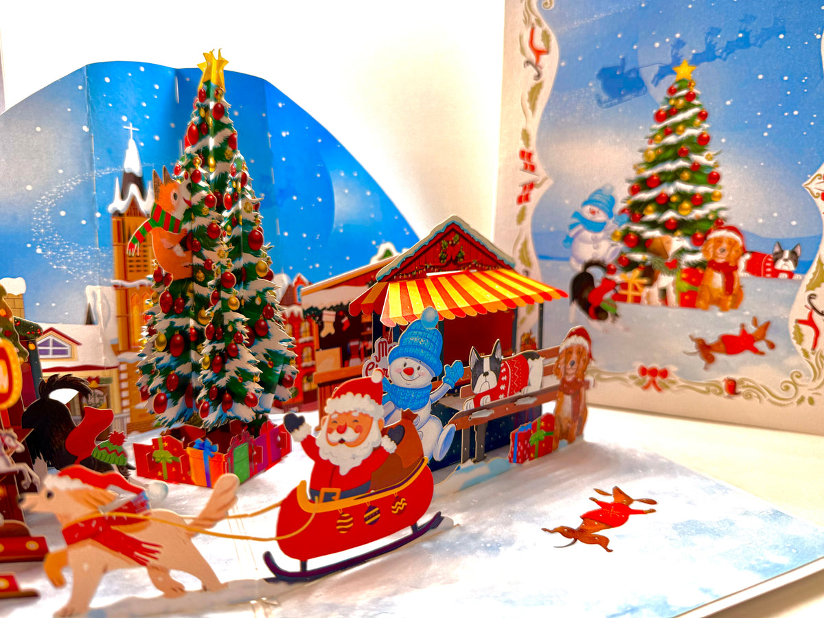 Dog World Snowy Village Winter Wonderland Amusement Park 3D Origami Pop Cards 3D Pop Up Greeting Card Merry Christmas Thank You Handmade Best Wishes Blank Card Gift Happy Holidays Celebrate the Special Day