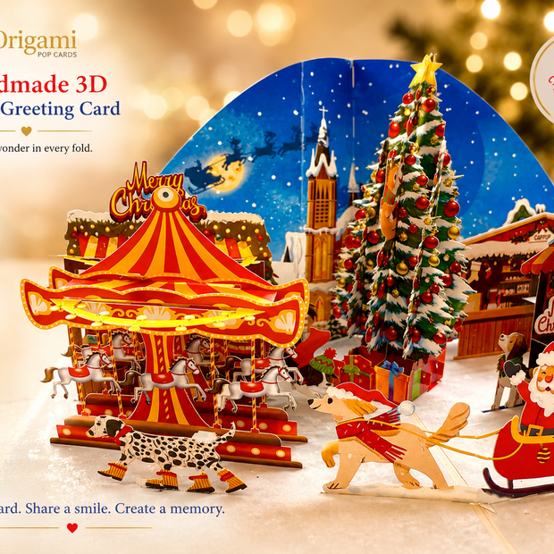 Dog World Snowy Village Winter Wonderland Amusement Park 3D Origami Pop Cards 3D Pop Up Greeting Card Merry Christmas Thank You Handmade Best Wishes Blank Card Gift Happy Holidays Celebrate the Special Day