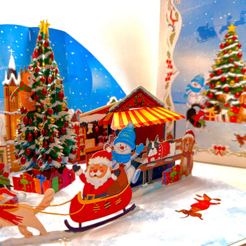 Dog World Snowy Village Winter Wonderland Amusement Park 3D Origami Pop Cards 3D Pop Up Greeting Card Merry Christmas Thank You Handmade Best Wishes Blank Card Gift Happy Holidays Celebrate the Special Day