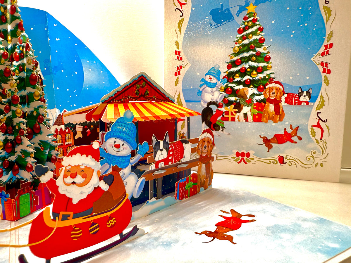 Dog World Snowy Village Winter Wonderland Amusement Park 3D Origami Pop Cards 3D Pop Up Greeting Card Merry Christmas Thank You Handmade Best Wishes Blank Card Gift Happy Holidays Celebrate the Special Day