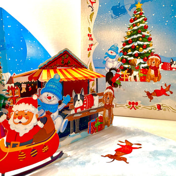 Dog World Snowy Village Winter Wonderland Amusement Park 3D Origami Pop Cards 3D Pop Up Greeting Card Merry Christmas Thank You Handmade Best Wishes Blank Card Gift Happy Holidays Celebrate the Special Day