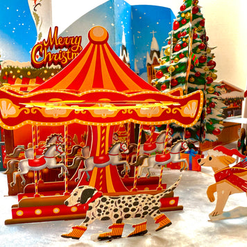 Dog World Snowy Village Winter Wonderland Amusement Park 3D Origami Pop Cards 3D Pop Up Greeting Card Merry Christmas Thank You Handmade Best Wishes Blank Card Gift Happy Holidays Celebrate the Special Day