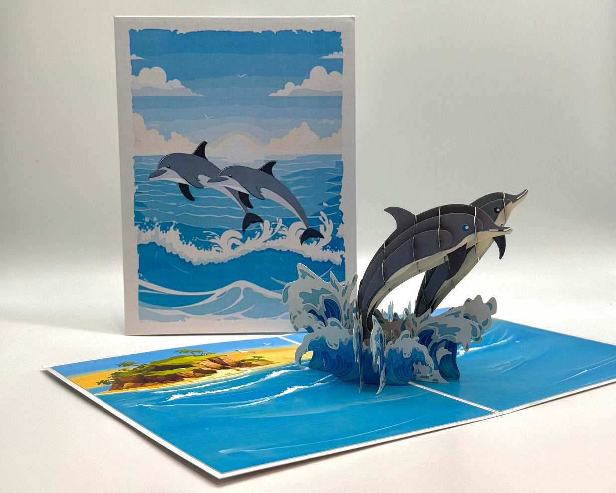 Dolphin Couple Swimming in the Ocean Origami Pop Cards 3D Pop Up Greeting Card Happy Birthday Thank You Handmade Gift Thinking of You Blank Card for Any Occasion Happy Mother's Day Happy Father's Australiana Celebrate the Beauty of Flower