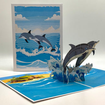 Dolphin Couple Swimming in the Ocean Origami Pop Cards 3D Pop Up Greeting Card Happy Birthday Thank You Handmade Gift Thinking of You Blank Card for Any Occasion Happy Mother's Day Happy Father's Australiana Celebrate the Beauty of Flower