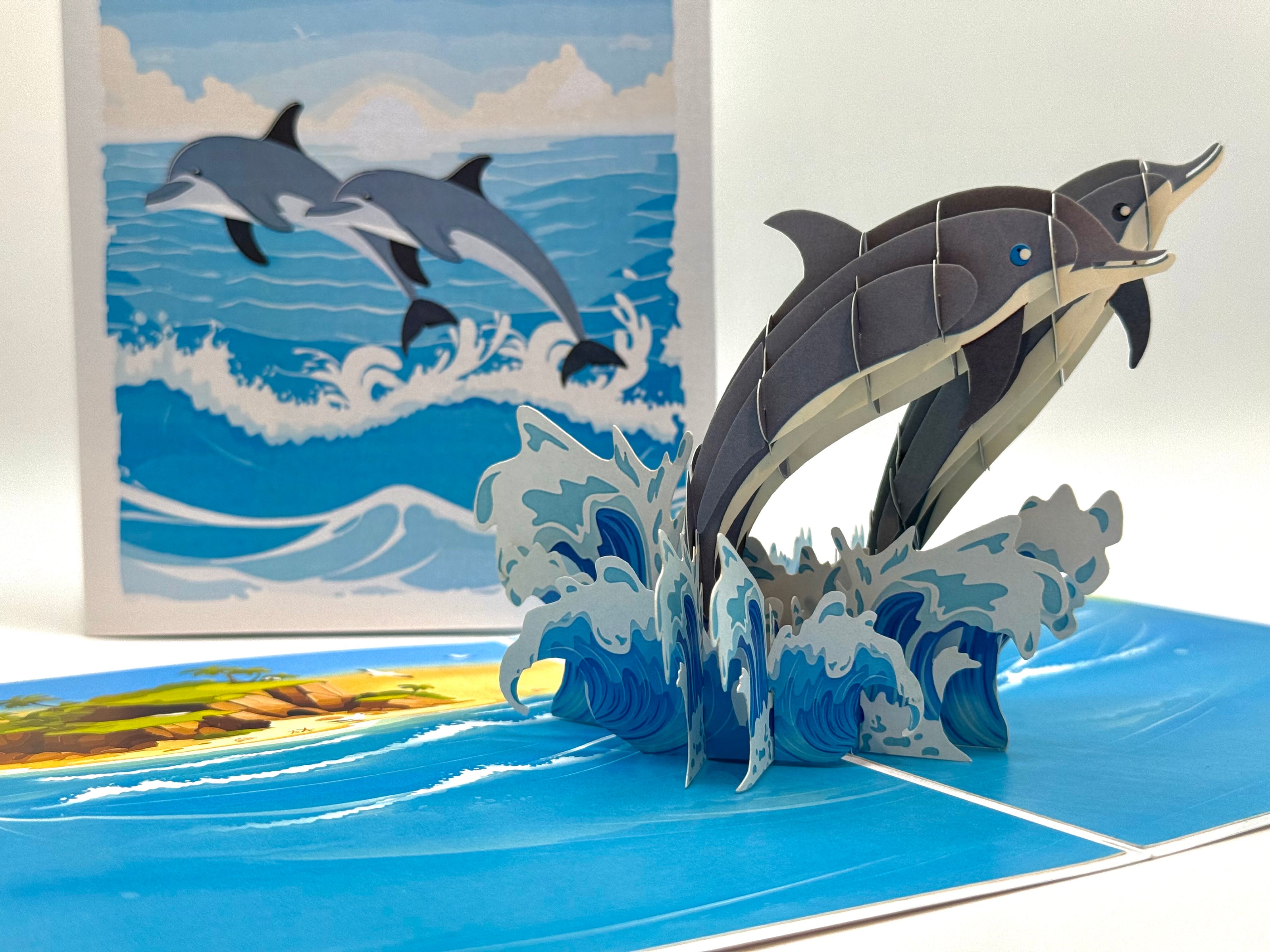 Dolphin Couple Swimming in the Ocean Origami Pop Cards 3D Pop Up Greeting Card Happy Birthday Thank You Handmade Gift Thinking of You Blank Card for Any Occasion Happy Mother's Day Happy Father's Australiana Celebrate the Beauty of Flower
