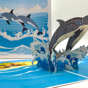 Dolphin Couple Swimming in the Ocean Origami Pop Cards 3D Pop Up Greeting Card Happy Birthday Thank You Handmade Gift Thinking of You Blank Card for Any Occasion Happy Mother's Day Happy Father's Australiana Celebrate the Beauty of Flower