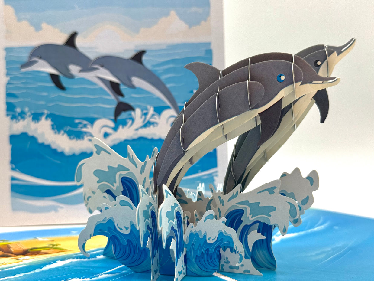 Dolphin Couple Swimming in the Ocean Origami Pop Cards 3D Pop Up Greeting Card Happy Birthday Thank You Handmade Gift Thinking of You Blank Card for Any Occasion Happy Mother's Day Happy Father's Australiana Celebrate the Beauty of Flower