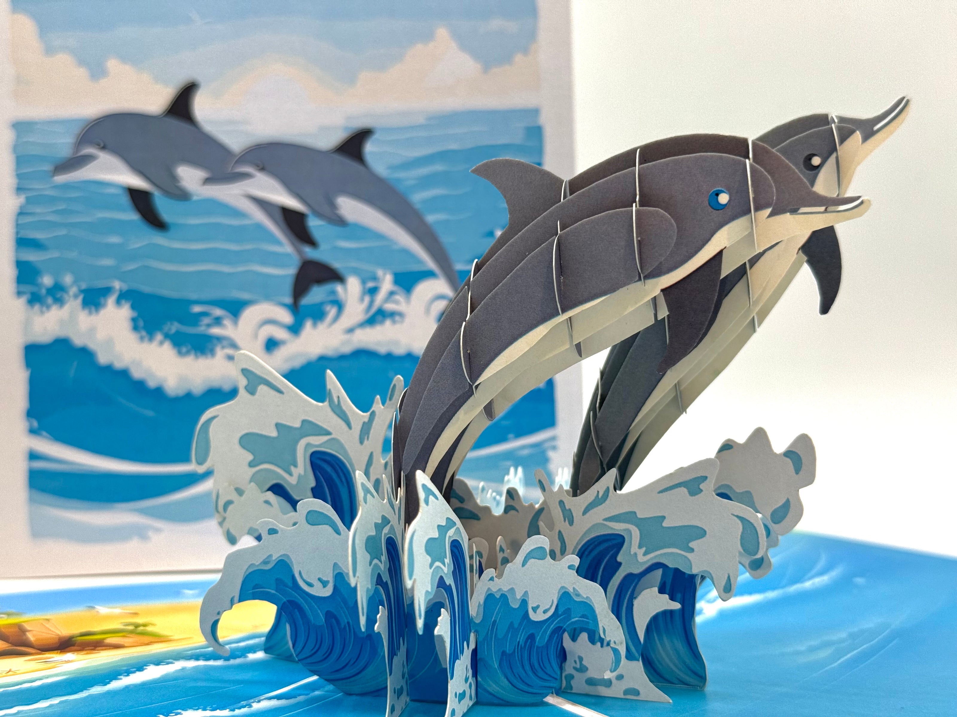Dolphin Couple Swimming in the Ocean Origami Pop Cards 3D Pop Up Greeting Card Happy Birthday Thank You Handmade Gift Thinking of You Blank Card for Any Occasion Happy Mother's Day Happy Father's Australiana Celebrate the Beauty of Flower
