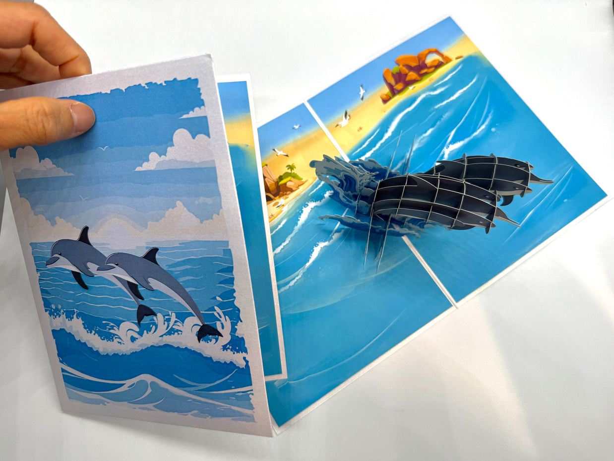 Dolphin Couple Swimming in the Ocean Origami Pop Cards 3D Pop Up Greeting Card Happy Birthday Thank You Handmade Gift Thinking of You Blank Card for Any Occasion Happy Mother's Day Happy Father's Australiana Celebrate the Beauty of Flower