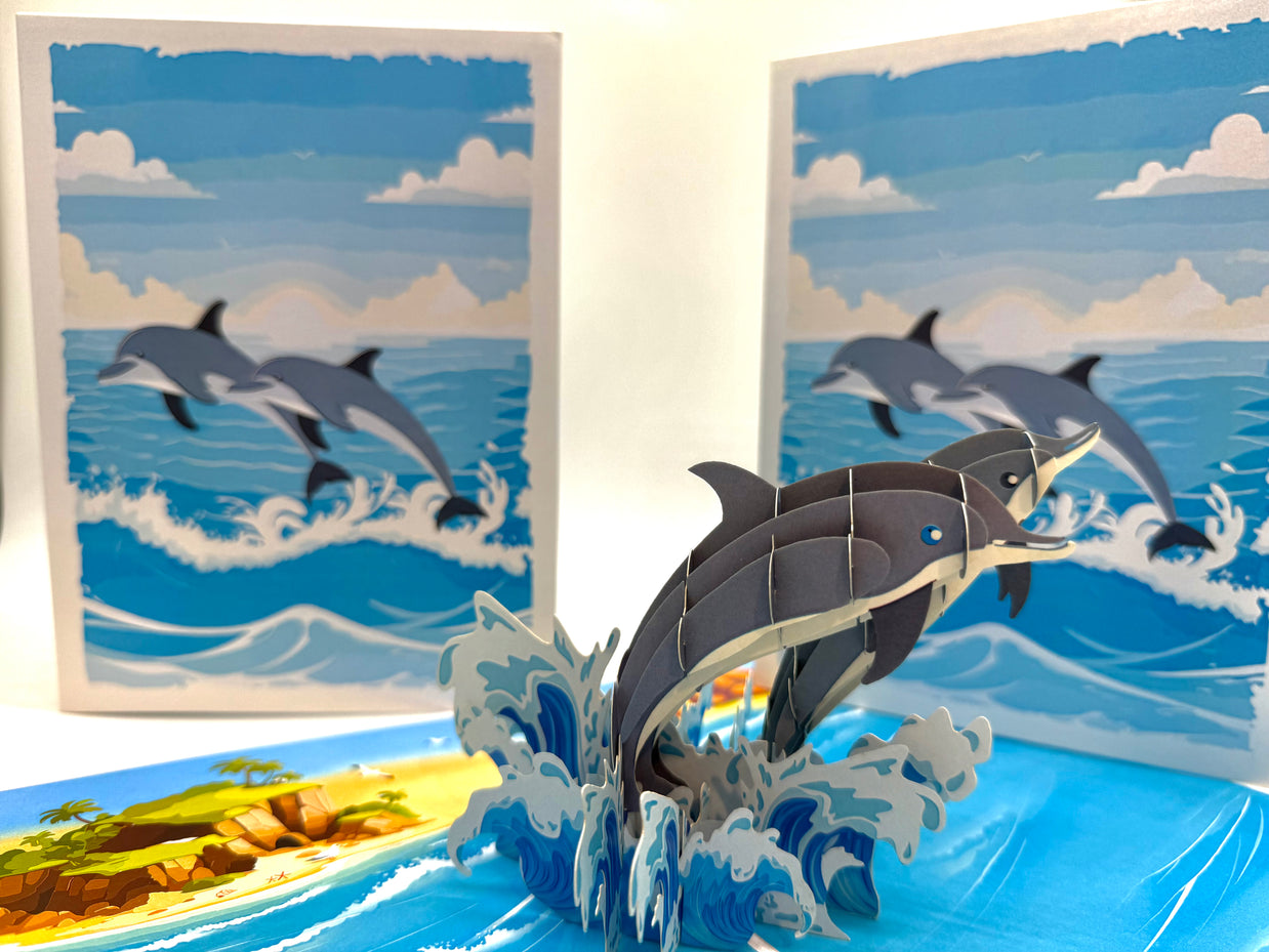 Dolphin Couple Swimming in the Ocean Origami Pop Cards 3D Pop Up Greeting Card Happy Birthday Thank You Handmade Gift Thinking of You Blank Card for Any Occasion Happy Mother's Day Happy Father's Australiana Celebrate the Beauty of Flower