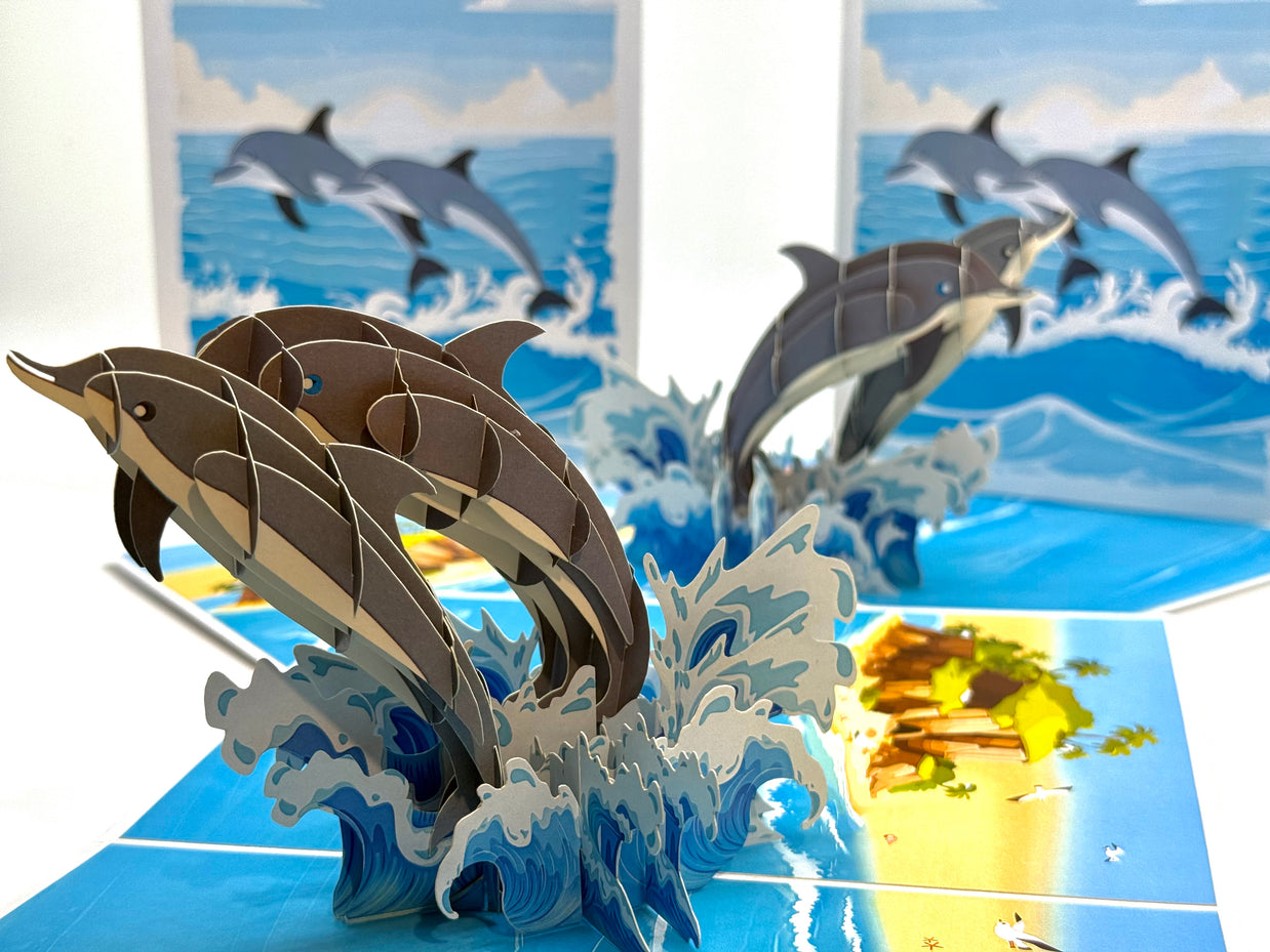 Dolphin Couple Swimming in the Ocean Origami Pop Cards 3D Pop Up Greeting Card Happy Birthday Thank You Handmade Gift Thinking of You Blank Card for Any Occasion Happy Mother's Day Happy Father's Australiana Celebrate the Beauty of Flower
