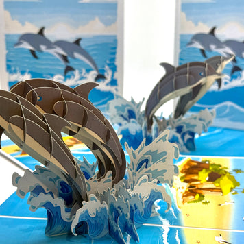 Dolphin Couple Swimming in the Ocean Origami Pop Cards 3D Pop Up Greeting Card Happy Birthday Thank You Handmade Gift Thinking of You Blank Card for Any Occasion Happy Mother's Day Happy Father's Australiana Celebrate the Beauty of Flower