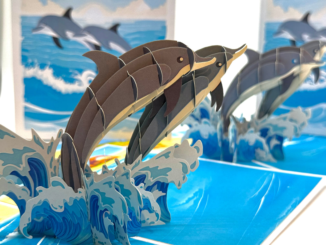 Dolphin Couple Swimming in the Ocean Origami Pop Cards 3D Pop Up Greeting Card Happy Birthday Thank You Handmade Gift Thinking of You Blank Card for Any Occasion Happy Mother's Day Happy Father's Australiana Celebrate the Beauty of Flower