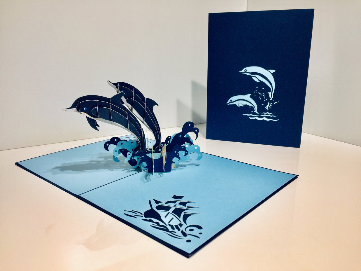 Dolphin Couple Origami Pop Cards 3D Pop Up Greeting Card Happy Birthday Thank You Handmade Gift Thinking of You Blank Card for Any Occasion Happy Mother's Day Happy Father's Australiana Celebrate the Beauty of Flower