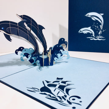 Dolphin Couple Origami Pop Cards 3D Pop Up Greeting Card Happy Birthday Thank You Handmade Gift Thinking of You Blank Card for Any Occasion Happy Mother's Day Happy Father's Australiana Celebrate the Beauty of Flower