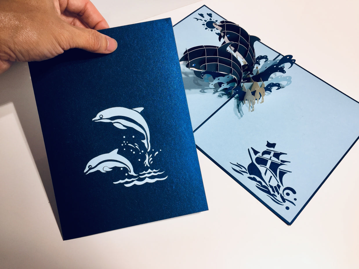 Dolphin Couple Origami Pop Cards 3D Pop Up Greeting Card Happy Birthday Thank You Handmade Gift Thinking of You Blank Card for Any Occasion Happy Mother's Day Happy Father's Australiana Celebrate the Beauty of Flower