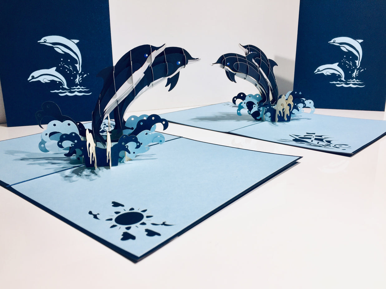 Dolphin Couple Origami Pop Cards 3D Pop Up Greeting Card Happy Birthday Thank You Handmade Gift Thinking of You Blank Card for Any Occasion Happy Mother's Day Happy Father's Australiana Celebrate the Beauty of Flower