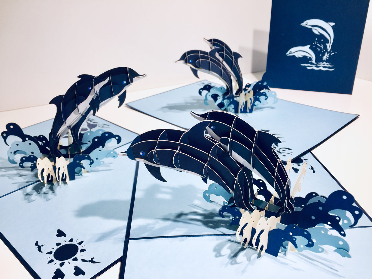 Dolphin Couple Origami Pop Cards 3D Pop Up Greeting Card Happy Birthday Thank You Handmade Gift Thinking of You Blank Card for Any Occasion Happy Mother's Day Happy Father's Australiana Celebrate the Beauty of Flower