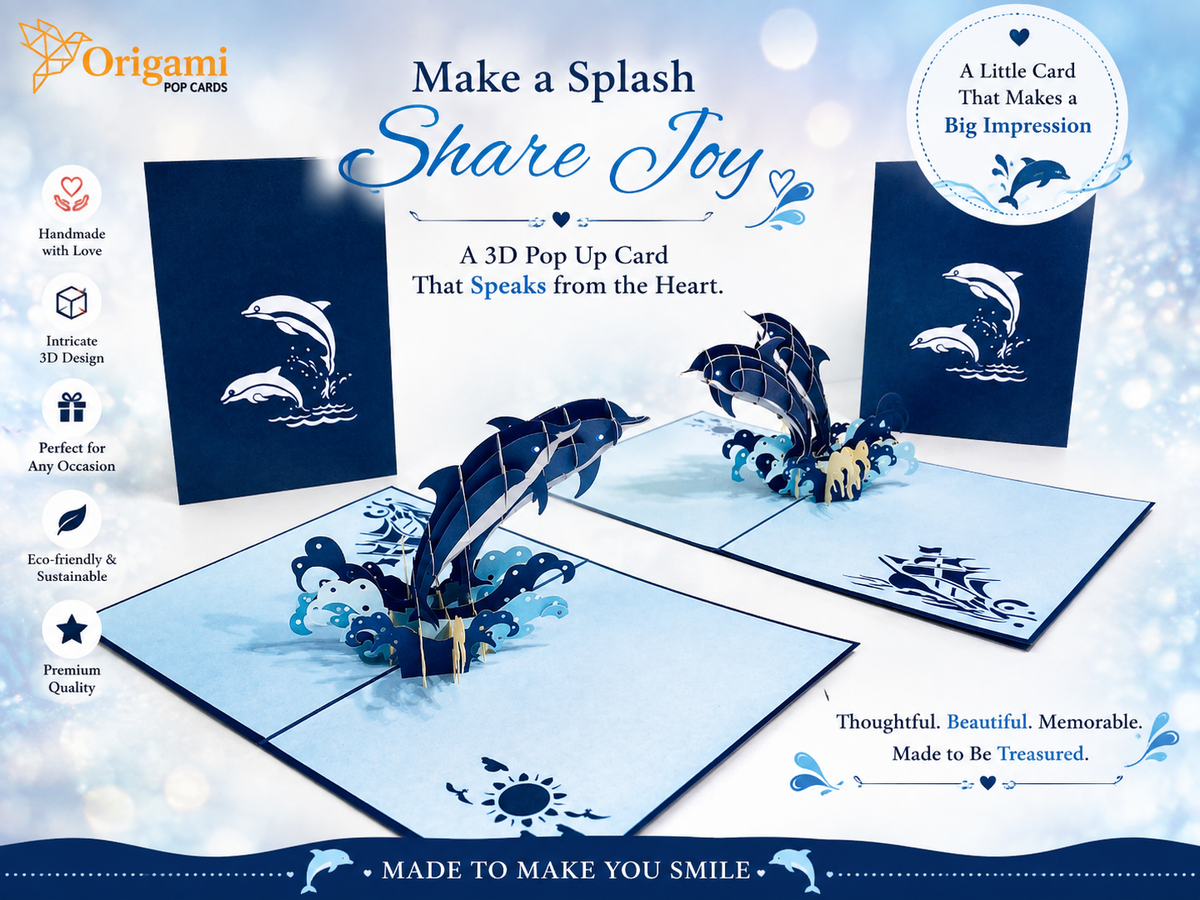 Dolphin Couple Origami Pop Cards 3D Pop Up Greeting Card Happy Birthday Thank You Handmade Gift Thinking of You Blank Card for Any Occasion Happy Mother's Day Happy Father's Australiana Celebrate the Beauty of Flower