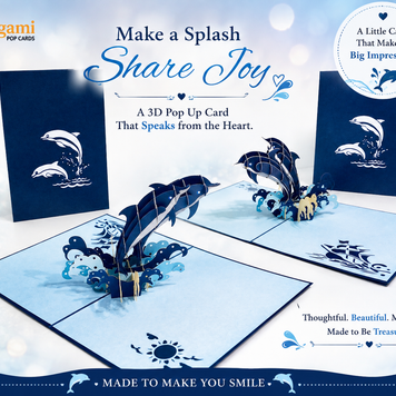 Dolphin Couple Origami Pop Cards 3D Pop Up Greeting Card Happy Birthday Thank You Handmade Gift Thinking of You Blank Card for Any Occasion Happy Mother's Day Happy Father's Australiana Celebrate the Beauty of Flower