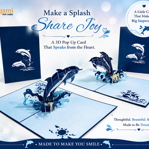 Dolphin Couple Origami Pop Cards 3D Pop Up Greeting Card Happy Birthday Thank You Handmade Gift Thinking of You Blank Card for Any Occasion Happy Mother's Day Happy Father's Australiana Celebrate the Beauty of Flower